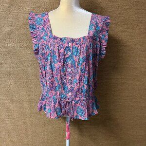 Simply Southern Top Womens XL Pink Blue Seahorse Print